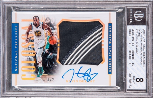 2018/19 National Treasures Colossal #CM-KDR Kevin Durant Signed Patch Card (#2/2) – BGS NM-MT 8/BGS 10